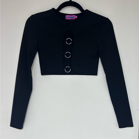 Edikted Patricia Open Ring Black Long Sleeve Crop Top Size Small - Picture 8 of 10